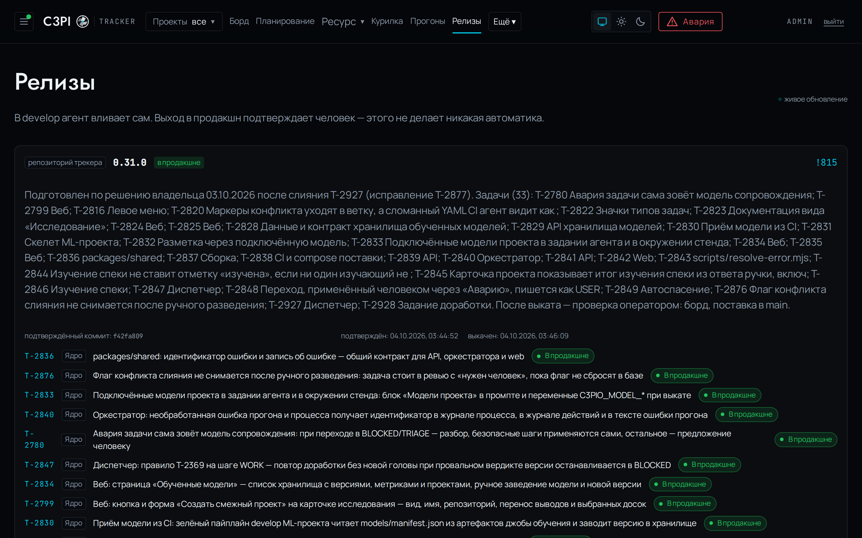 Страница релизов C3PIO Tracker